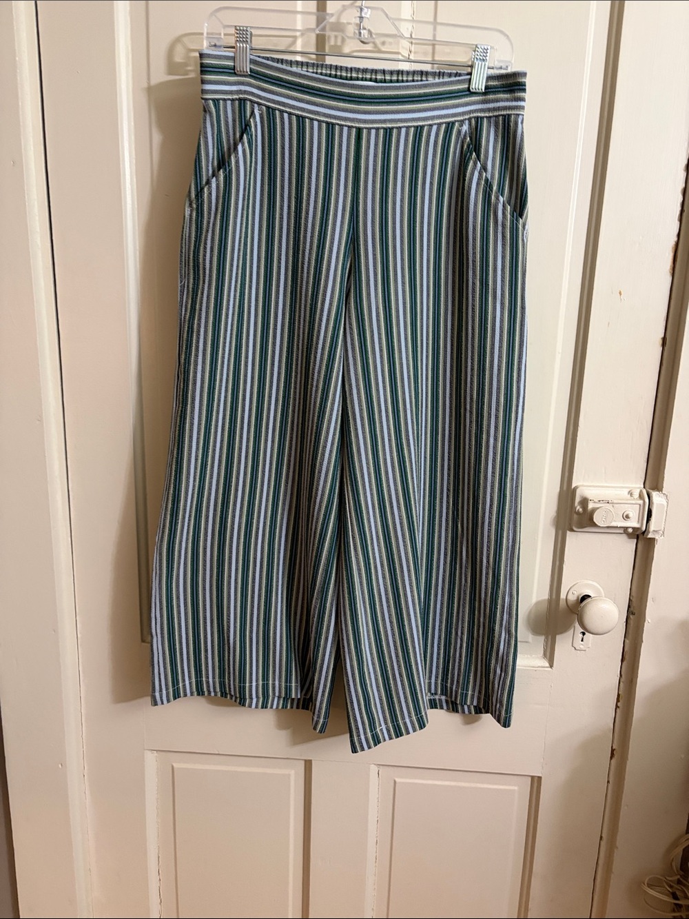 Max Studio Striped Wide-Leg Pants in Blue & Green.